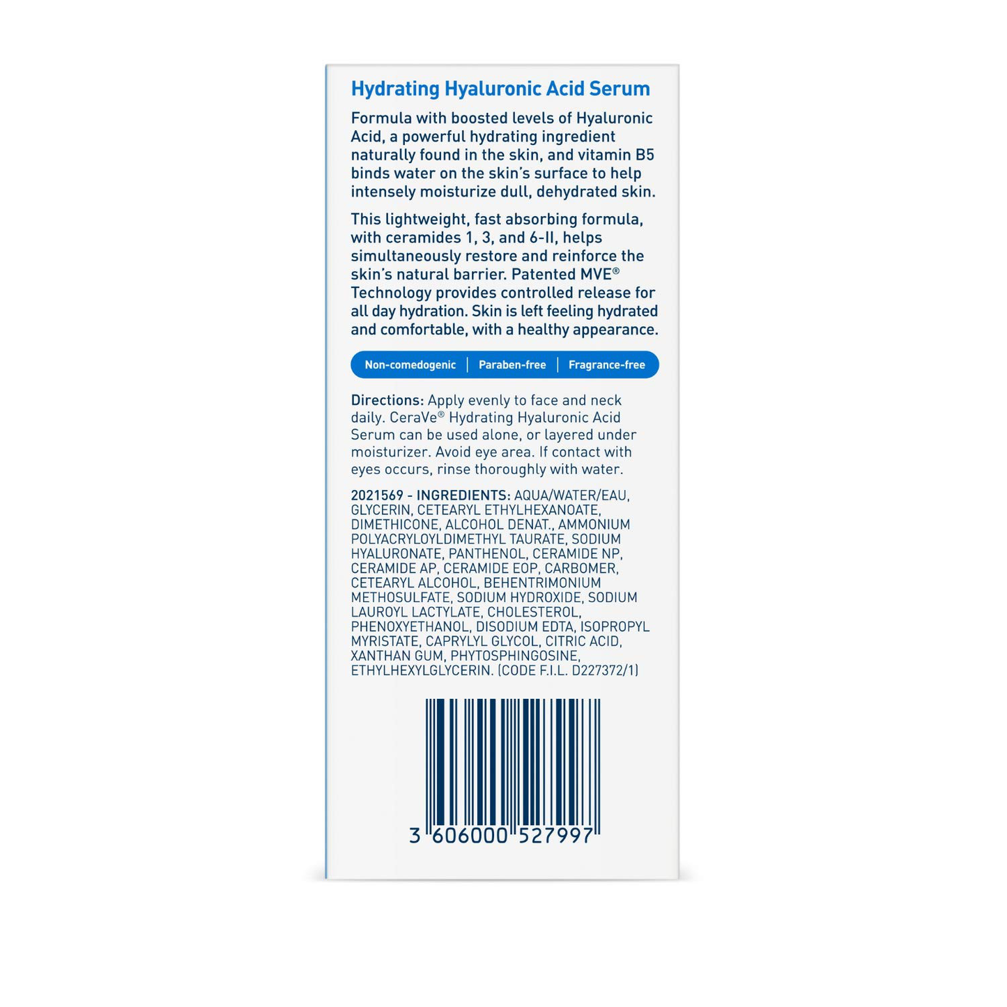 CeraVe Hyaluronic Acid Face Serum | 1 oz | Hydrating Serum for Face with Vitamin B5 | For Normal to Dry Skin | Paraben & Fragrance Free