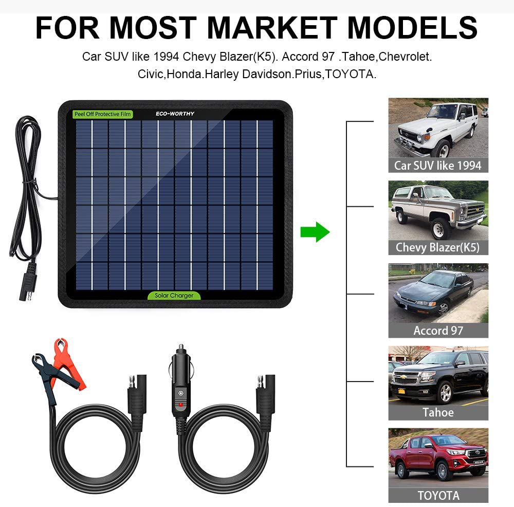 Solar Trickle Charger for 12V Batteries Portable Power Solar Panel Battery Charger Maintainer for Car Boat Marine Motorcycles Truck