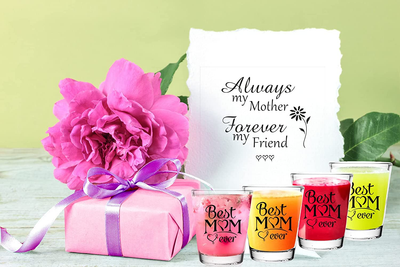 Best Mom Shot Glasses Gift - "Best Mom Ever" - Unique Novelty Present for Mother’S Day, Birthday, Anniversary – Ideal Present for Mom, Wife, New Mom - 2 Oz - Set of 6 - with Gift Box - by Bisyata