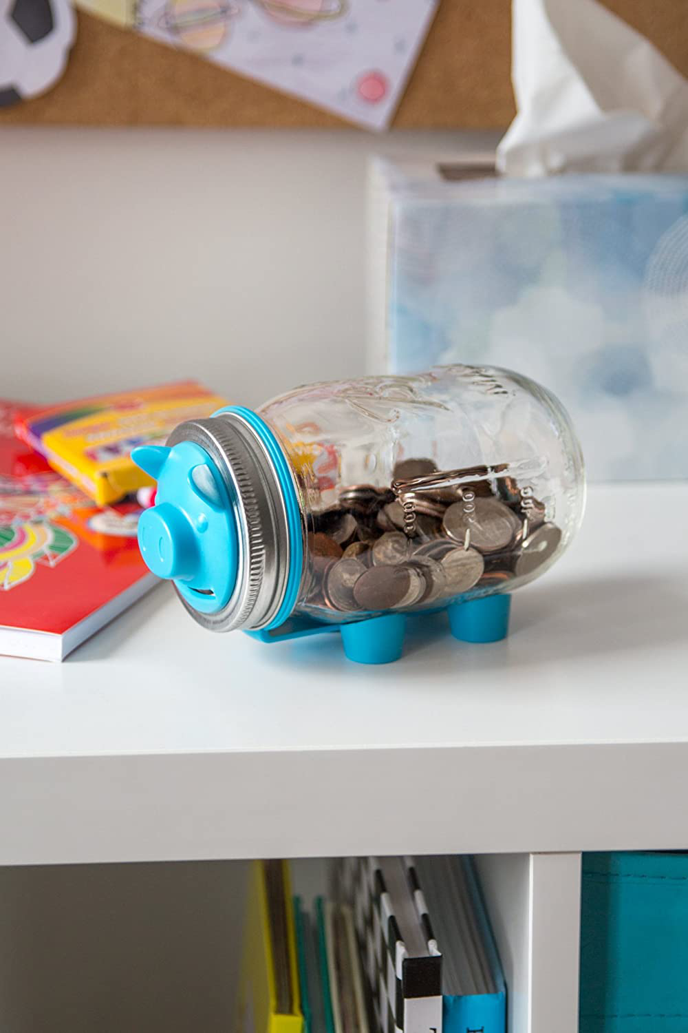 Jarware Piggy Bank Lid for Regular Mouth Mason Jars, Pink