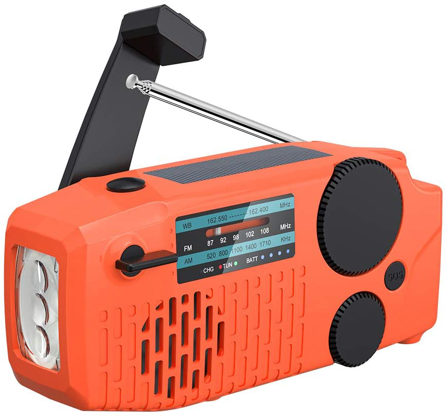 Portable Solar Emergency Hand Crank AM FM NOAA Weather Radio for Home Outdoor with LED Flashlight, 2000mAh Power Bank USB Charger, SOS Alarm,Battery Display