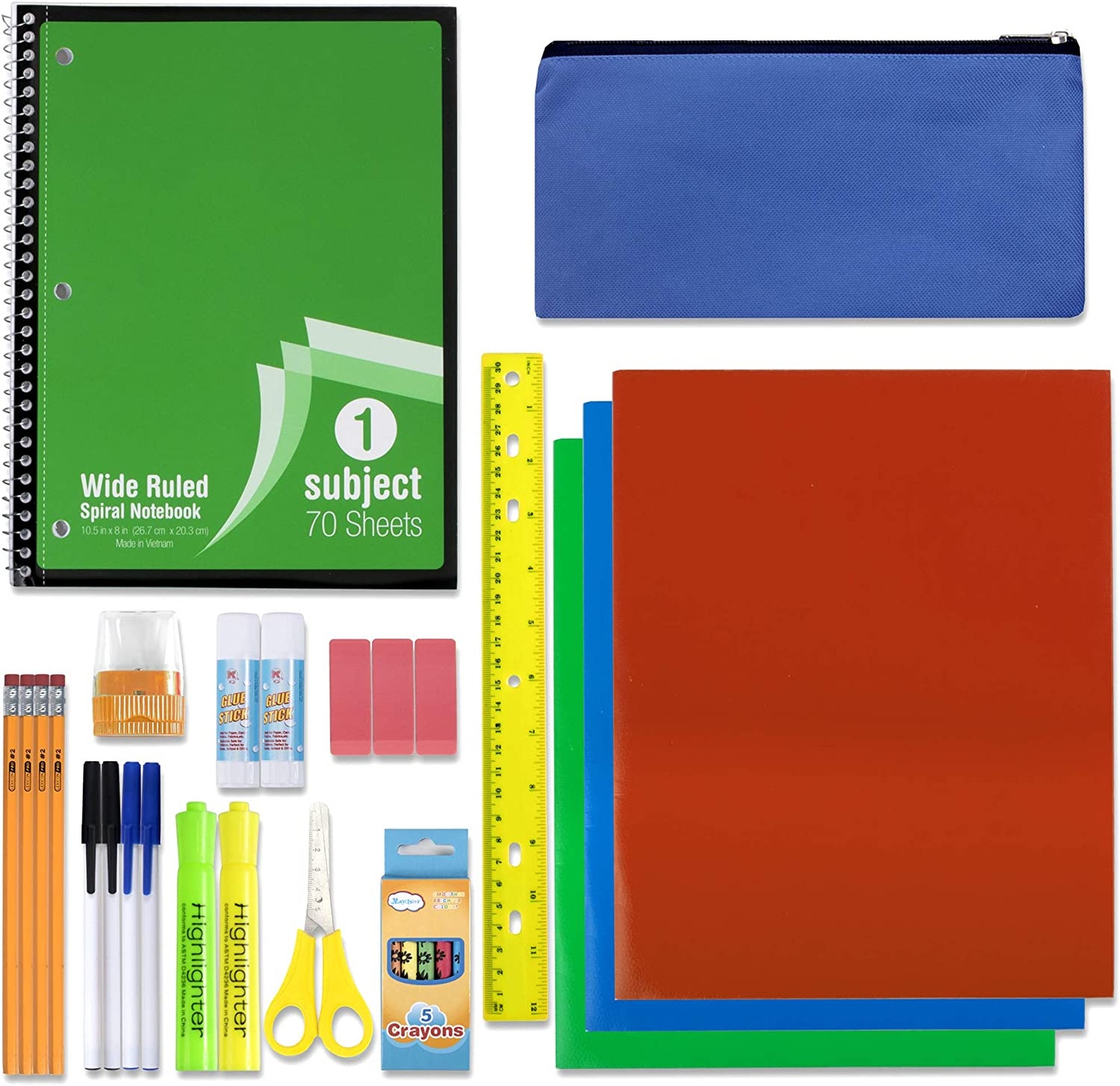 30 Piece School Supplies Kit for Elementary Kids – Back to School Essentials Bundle K-12 Supply Pack for Girls & Boys
