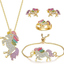 SHWIN Unicorn Necklace - 2 or 4 Pack Rainbow Unicorn Necklace Bracelet Set for Girls Jewelry Unicorn Gifts Set