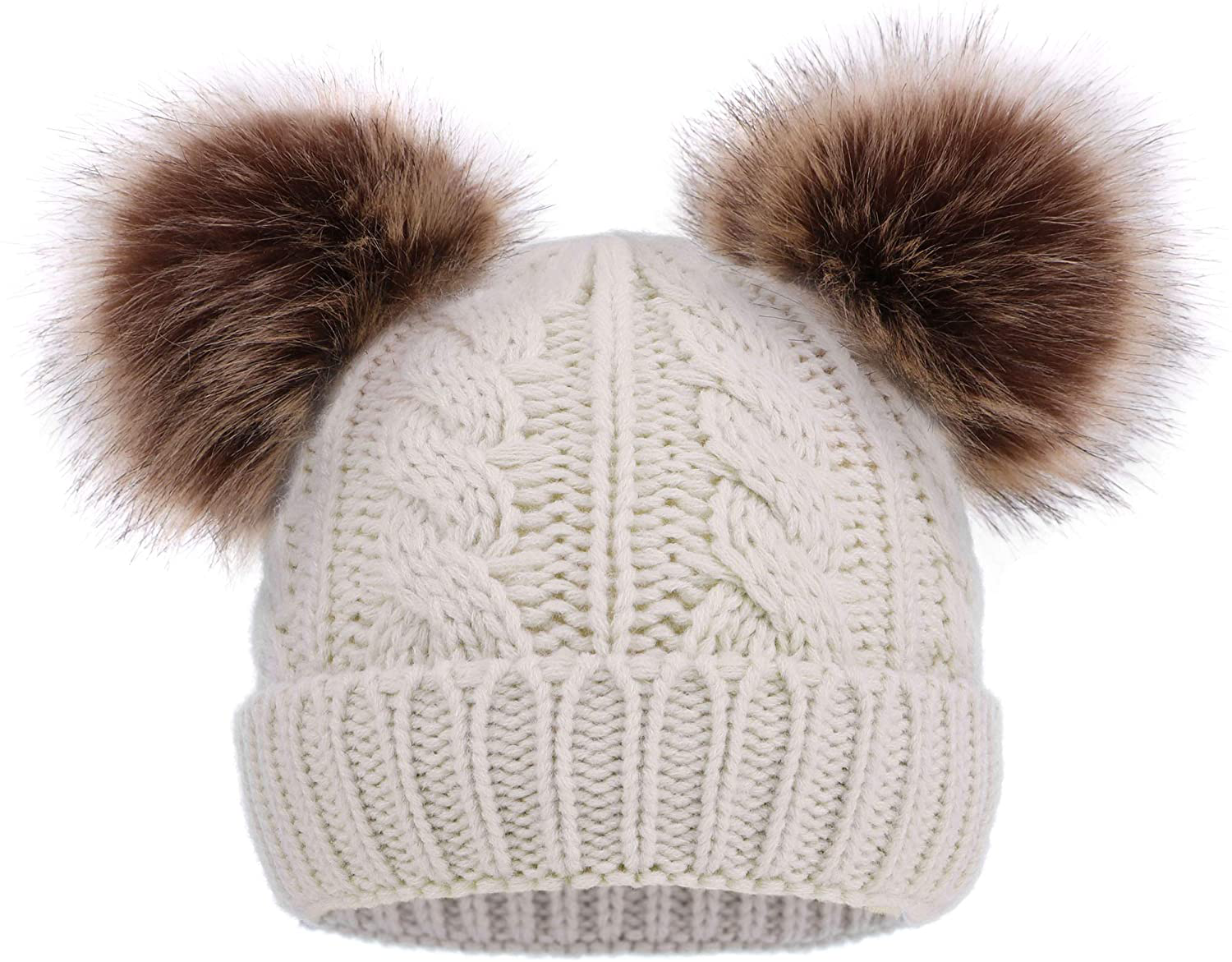 Simplicity Warm Kids Boys Girls Winter Hat with Pompom Ears Elastic Knitted Toddler Beanie Hats for Girls Boys