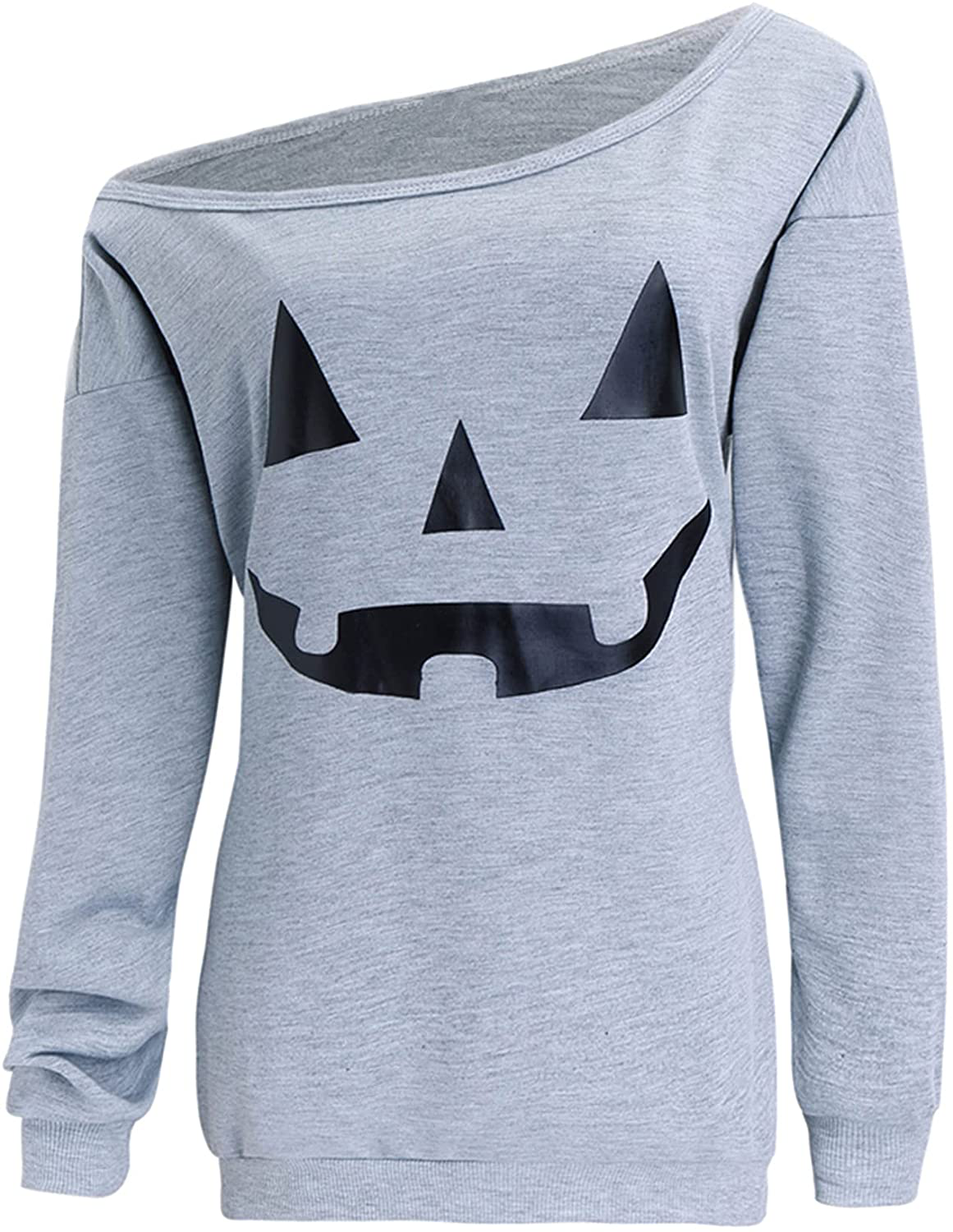 lymanchi Women Slouchy Shirts Halloween Pumpkin Long Sleeve Sweatshirts Pullover