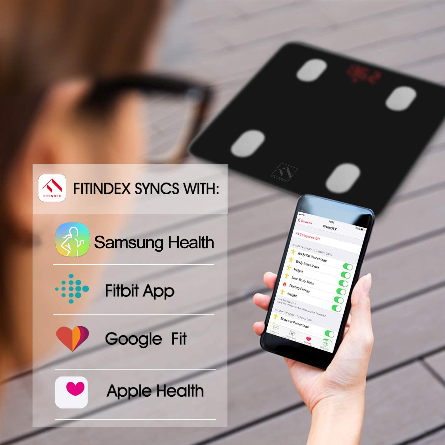 FITINDEX Bluetooth Body Fat Scale, Smart Wireless BMI Bathroom Weight Scale Body Composition Monitor Health Analyzer with Smartphone App