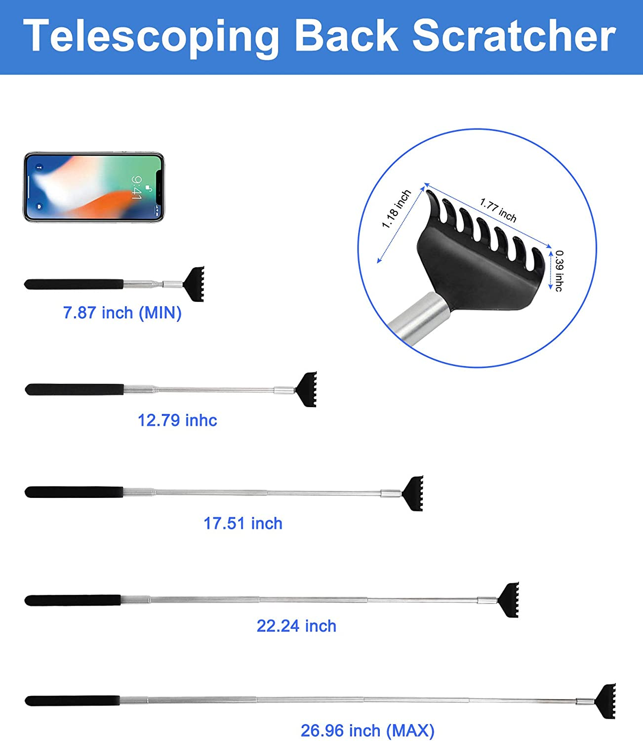 ONEEKK Portable Extendable Back Scratcher, 2 Pack Metal Telescoping Backscratchers for Adults, Kids,Dogs Itch Scratcher with Beautiful Gifts Packaging