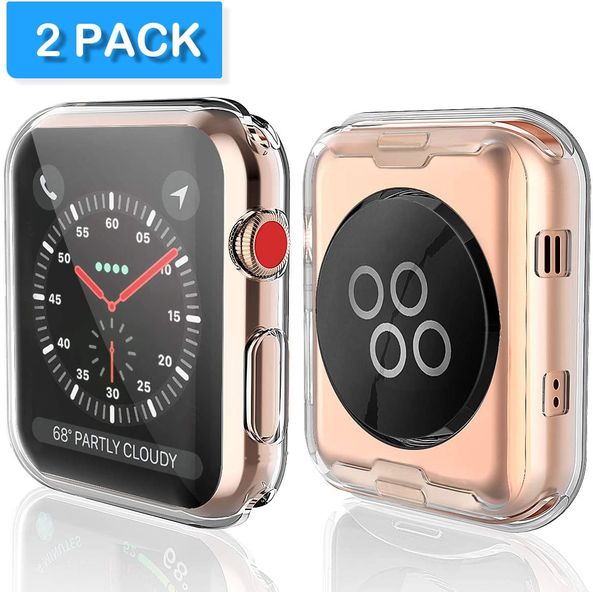 Julk Series 3 Case Compatible with Apple Watch Screen Protector, Overall Protective Case TPU HD Clear Ultra-Thin Cover (2-Pack)