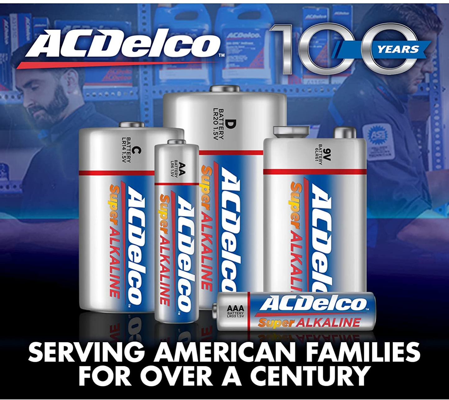 Acdelco AA Batteries, Maximum Power Super Alkaline Battery, 10-Year Shelf Life, Recloseable Packaging, Blue