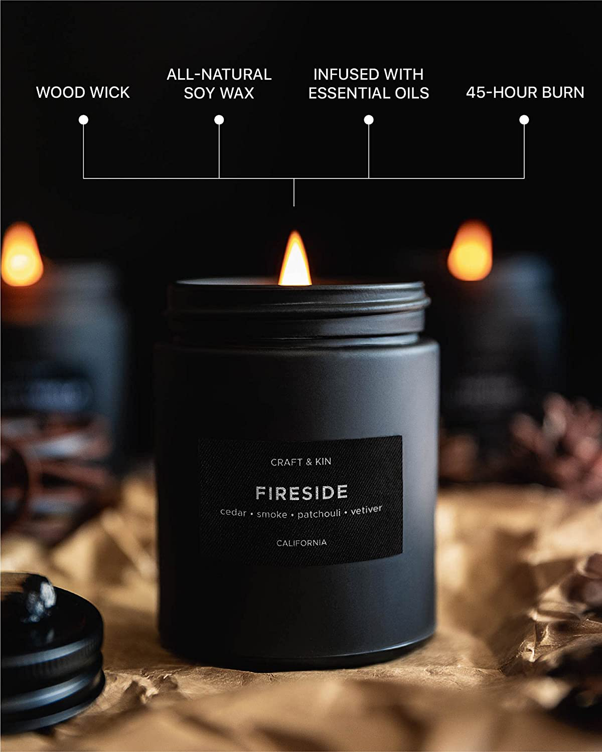Scented Candles for Men | Smokey Fireside Scented Candle | Soy Candles for Home Scented | Aromatherapy Candle Men Candles | Candle for Men Candles | Long Lasting Candles Masculine Candle in Black Jar