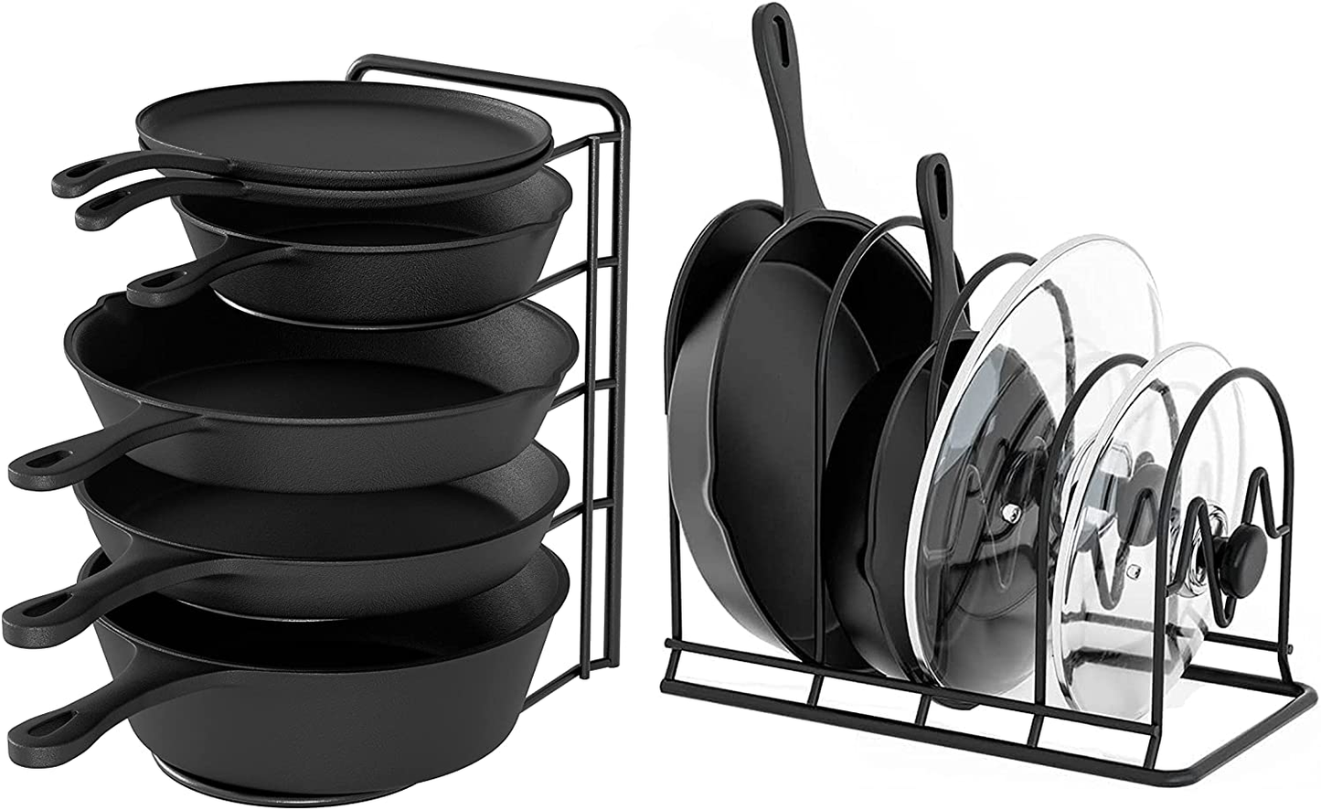 Heavy Duty Pan Organizer Rack for Cabinet, Pot Lid Holder, Kitchen Organization & Storage for Cast Iron Skillet, Bakeware, Cutting Board - No Assembly Required