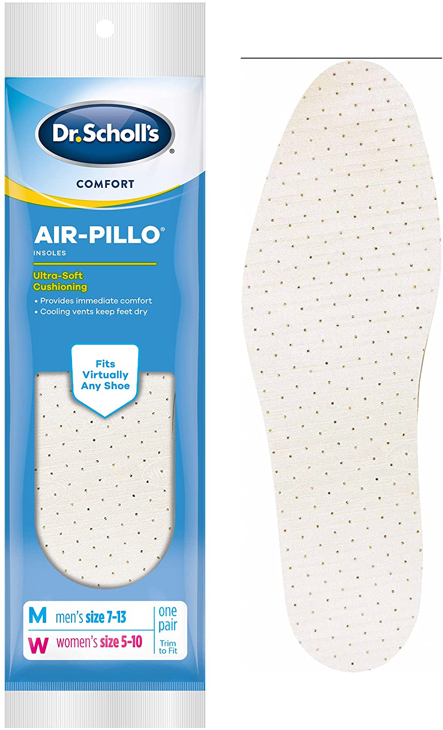 Dr. Scholl’S Comfort Double Air-Pillo Insoles, Men’S Size 7-13, Women’S Size 5-10 , 1 Pair