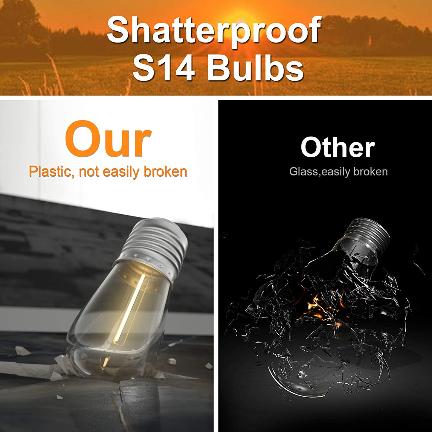 48FT Solar String Lights Outdoor - Shatterproof Vintage Edison Bulbs & 4 Light Mode Weatherproof Strand -LED String Lights Solar Patio Lights for Backyard Patio Porch Café