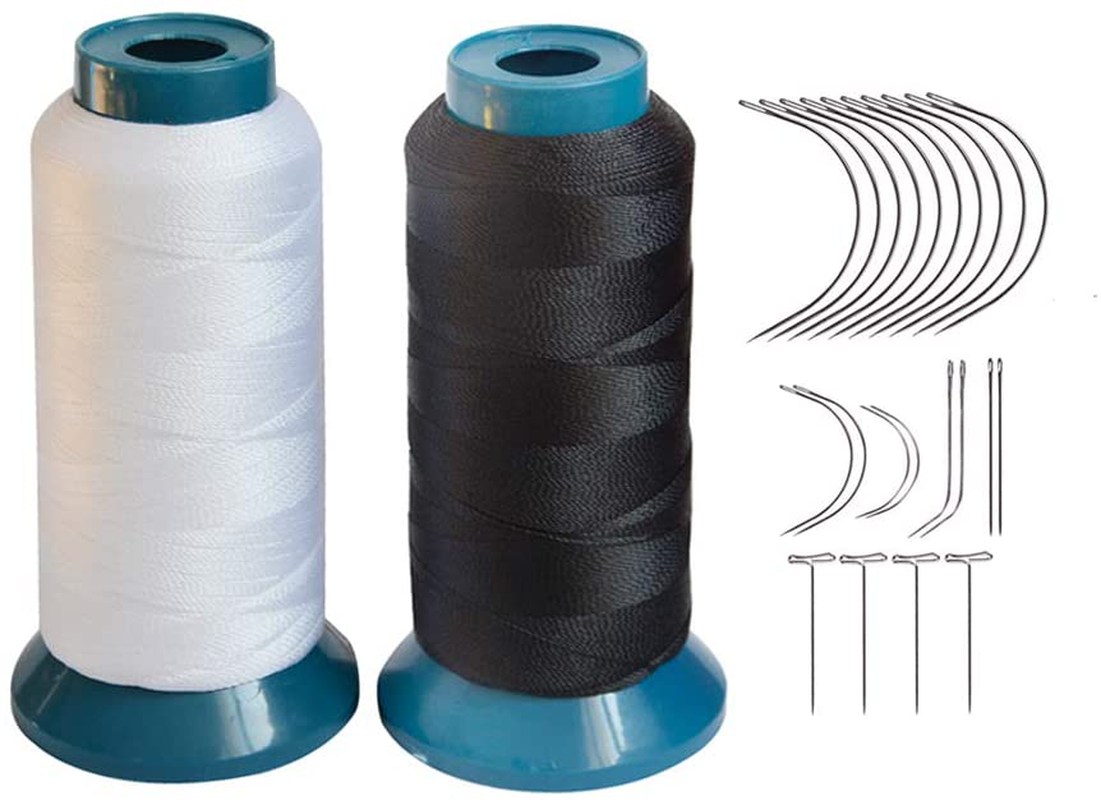 Weaving Thread High Strength Polyster Thread Size 210 D with 12 pcs of 9cm-C Type Needles/Curved hair Needles for Sew