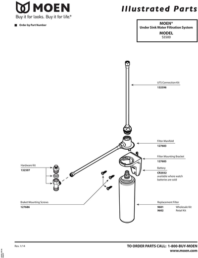 Moen 9601 ChoiceFlo Replacement Water Filter Compatible with Moen Sip Filtered Kitchen Faucets