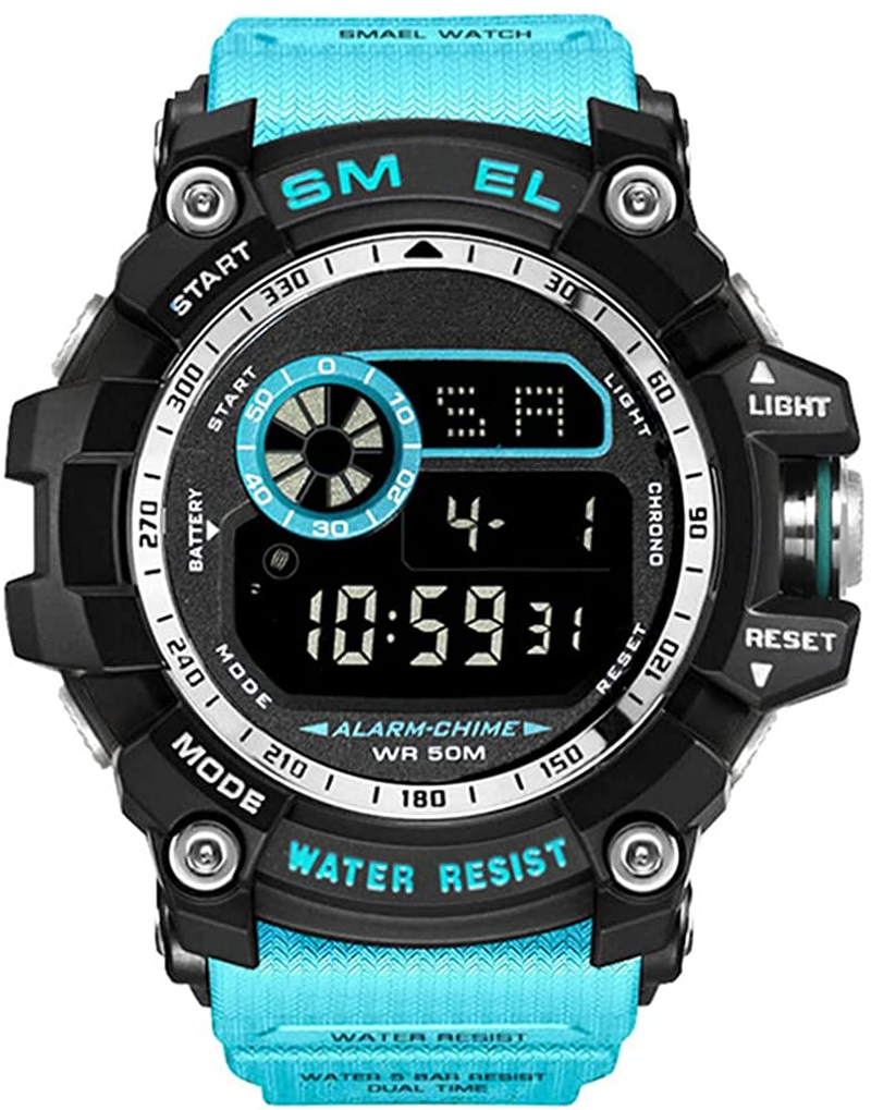 Mens Large Dial Analog Digital Watch Casual Sport Watch Multifunction Military Watch with LED Light