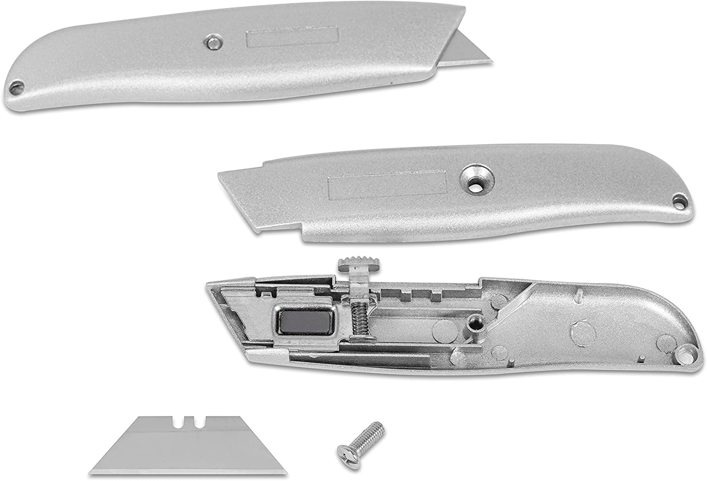 Internet's Best Classic Utility Knife - Set of 20 - Retractable Razor Knife Set - Extra Blade Refills - Box Cutter Locking Razor Knife - Full Metal Body - Silver