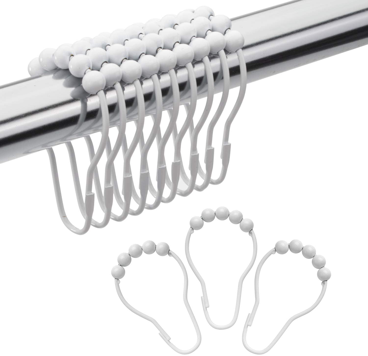 Amazer Shower Curtain Hooks Rings, Stainless Steel Shower Curtain Rings and Hooks for Bathroom Shower Rods Curtains-Set of 12