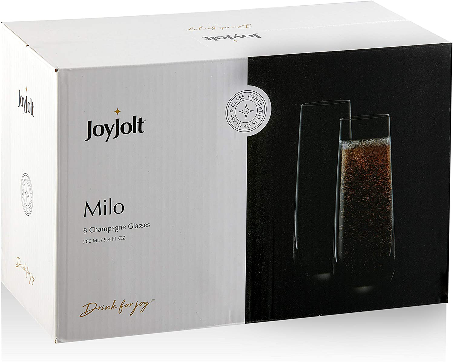 Joyjolt Milo Stemless Champagne Flutes Set of 8 Crystal Glasses. 9.4Oz Champagne Glasses. Prosecco Wine Flute, Mimosa Glasses Set, Cocktail Glass Set, Water Glasses, Highball Glass, Bar Glassware
