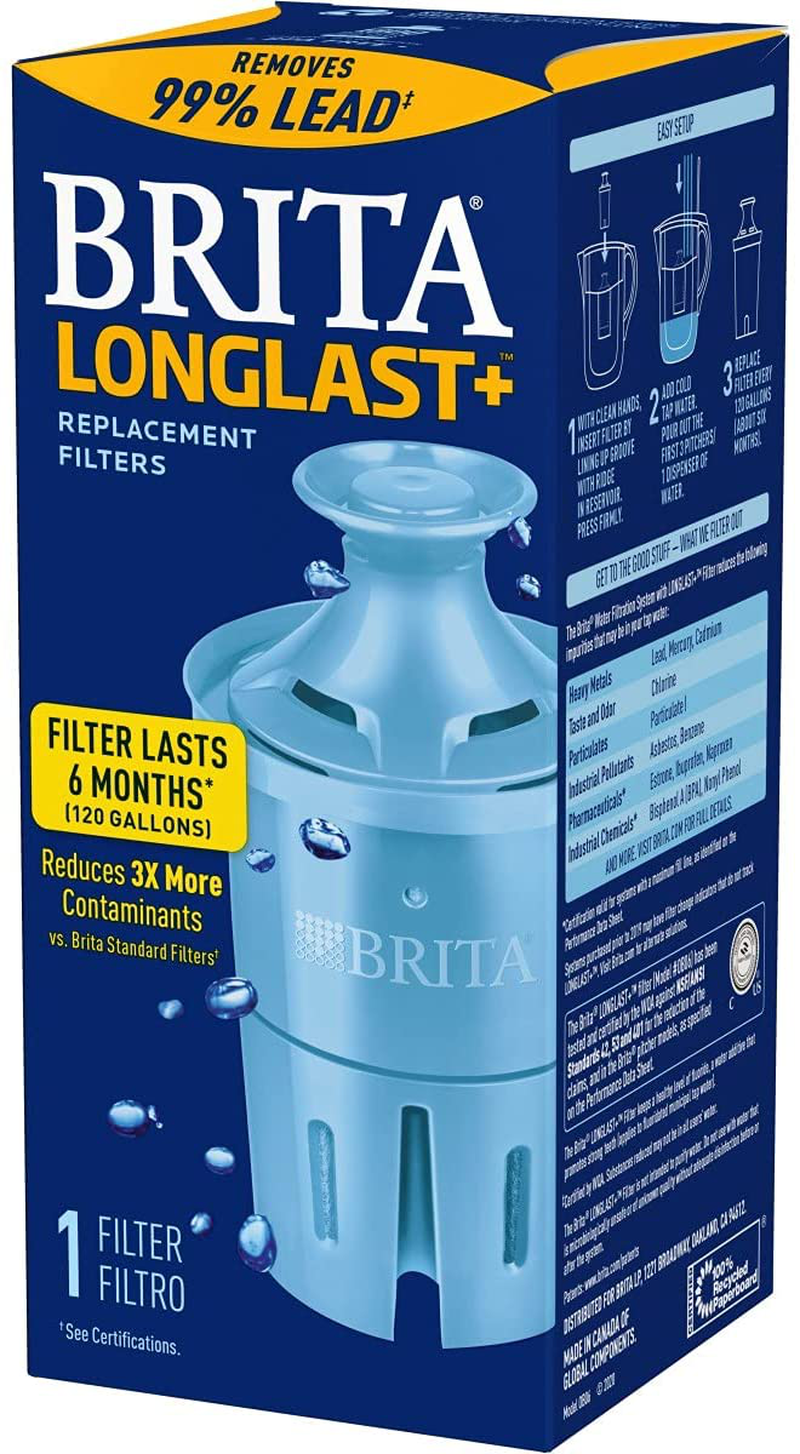 Brita Longlast+ Water Filter, Longlast+ Replacement Filters for Pitcher and Dispensers, Reduces Lead, BPA Free
