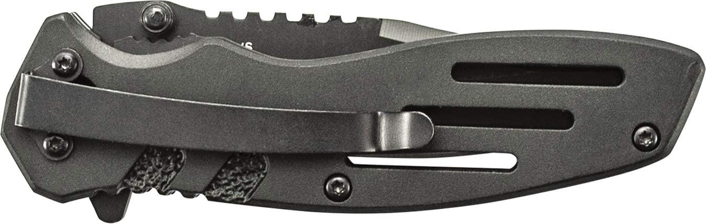 Smith & Wesson Extreme Ops SWA24S 7.1in S.S. Folding Knife with 3.1in Serrated Clip Point Blade and Aluminum Handle for Outdoor, Tactical, Survival and EDC
