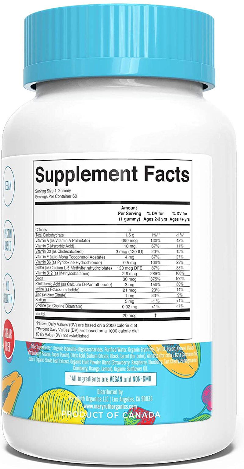 Vegan Kids Multivitamin Gummies by MaryRuth's | 2 Month Supply | Organic Ingredients for Immunity Bones Muscles | 260 mcg Methylfolate Sugar Free Non-GMO | Great Tasting Chewable Vitamins for Children