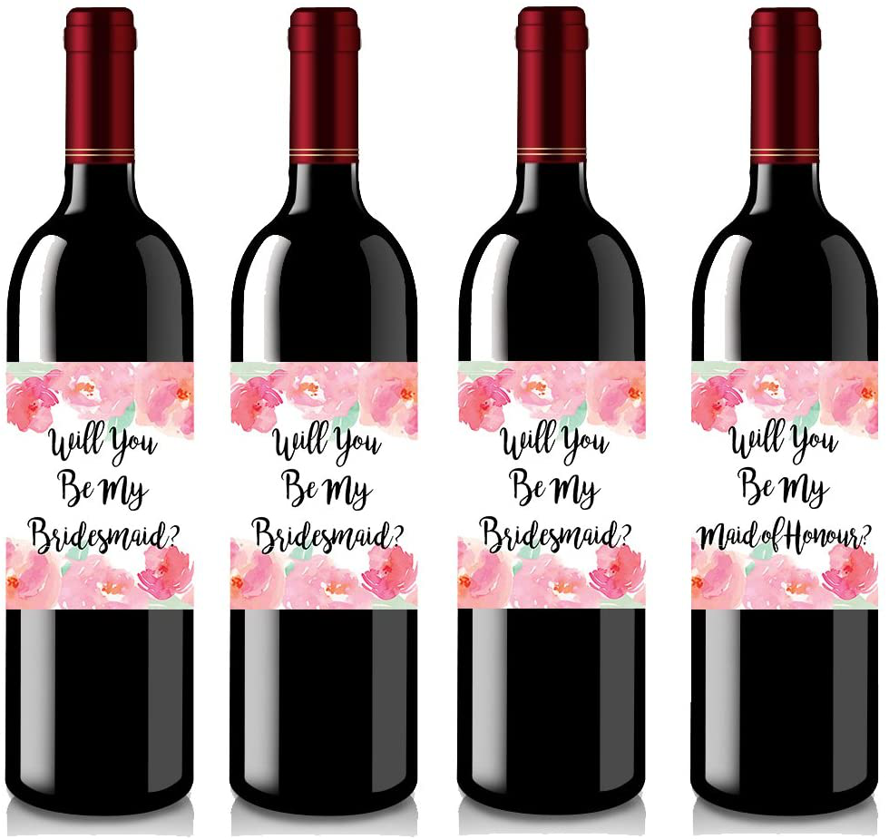 Swag Lab Set of 4 Wine Bottle Labels - Will You Be My Bridesmaid - Will You Be My Maid of Honor - Wine Labels Bridesmaid Gifts - Maid of Honor Gift