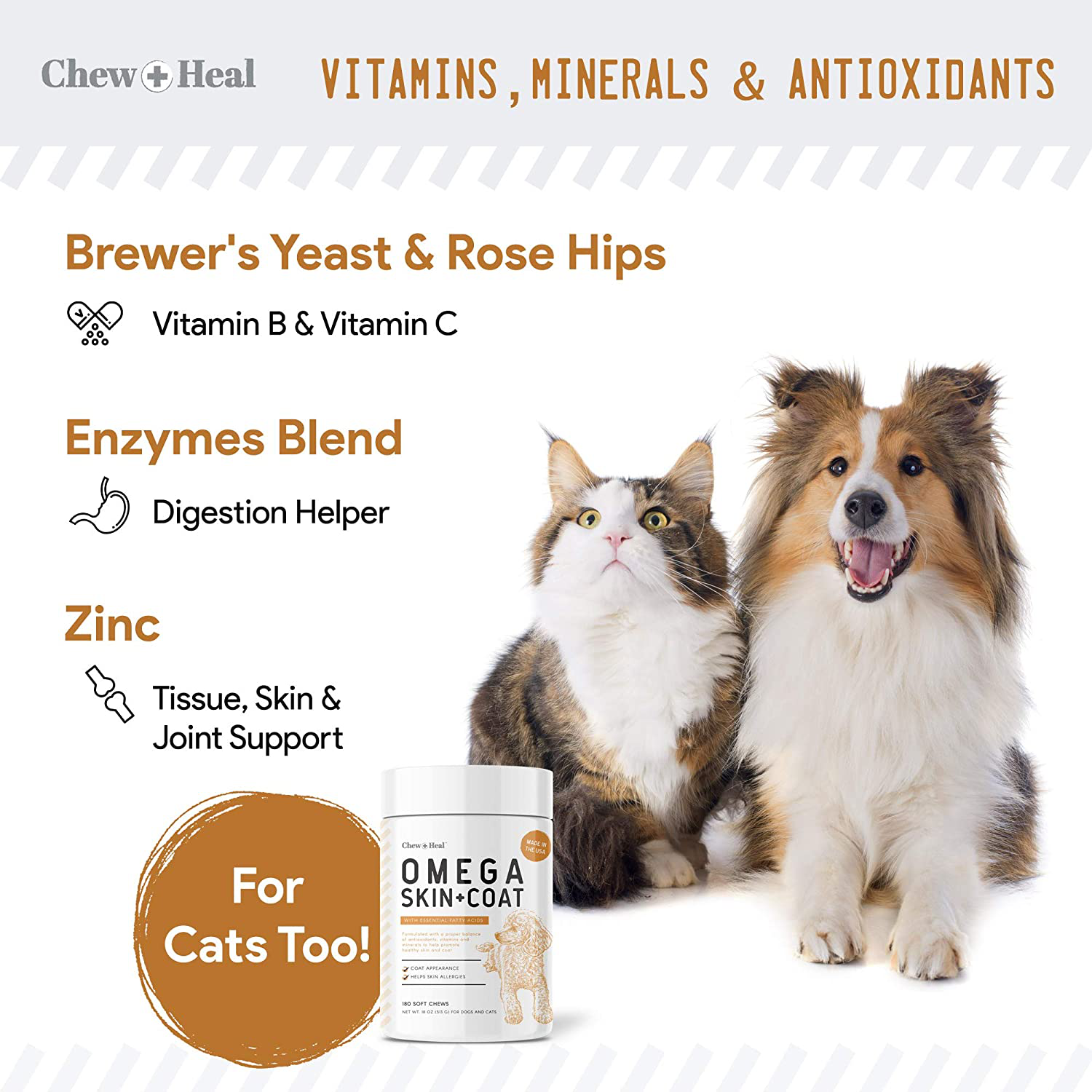 Omega Treats for Skin and Coat - Fish Oil Blend of Essential Fatty Acids, Omega 3, 6, and 9, Vitamins, Antioxidants and Minerals - Made in USA