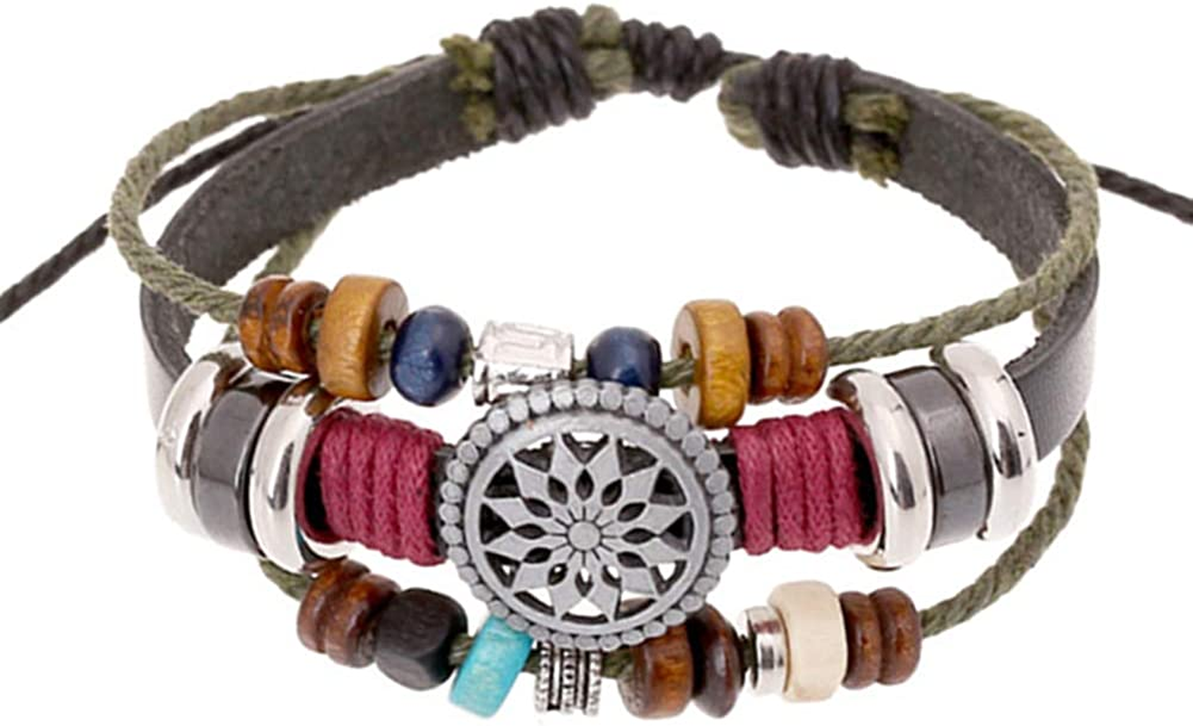 Trenro Women Lady Bohemia Wind Beaded Multilayer Hand Woven Bracelet Jewelry