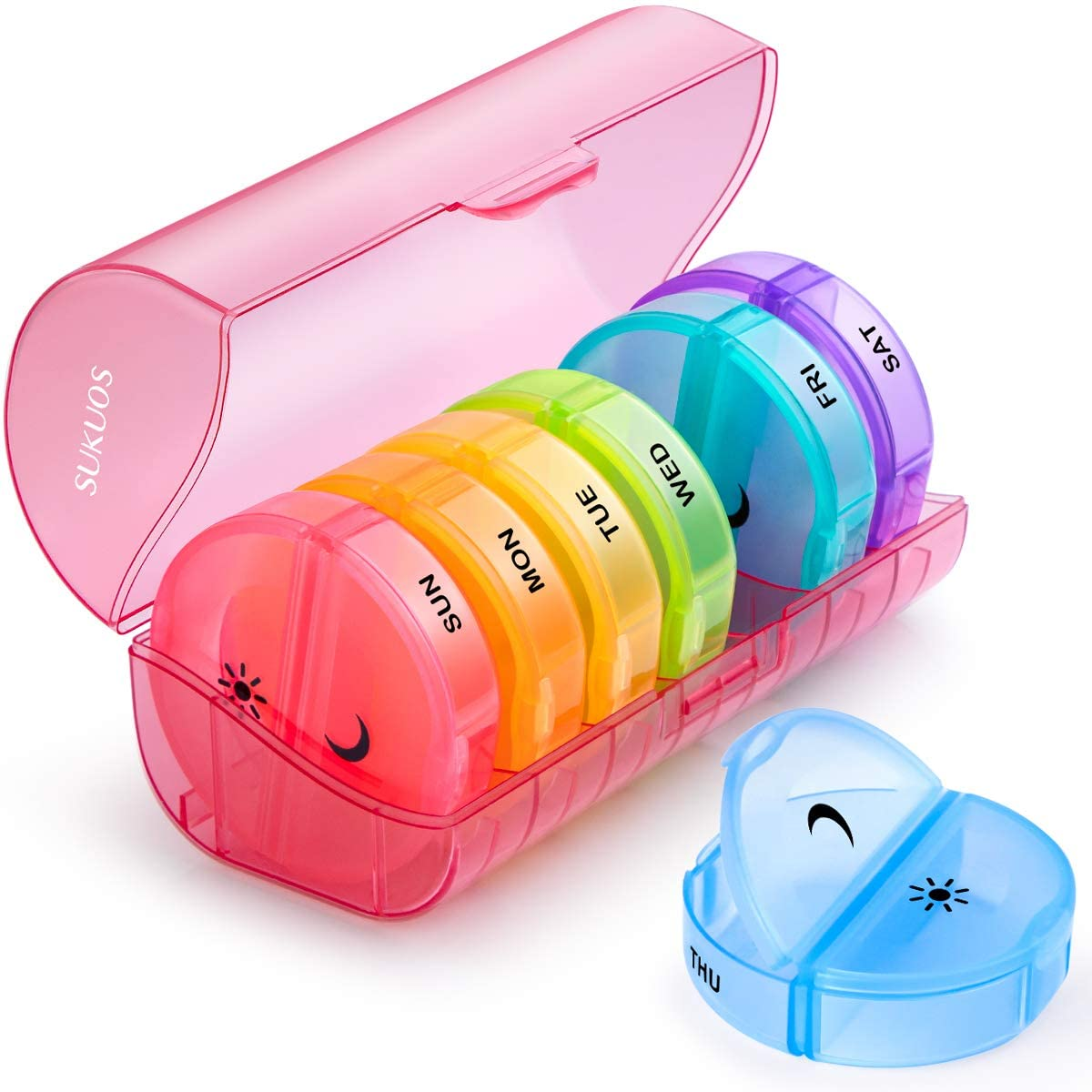 Weekly Pill Organizer 7 Day 2 Times a Day, Sukuos Large Daily Pill Cases for Pills/Vitamin/Fish Oil/Supplements (Clear)