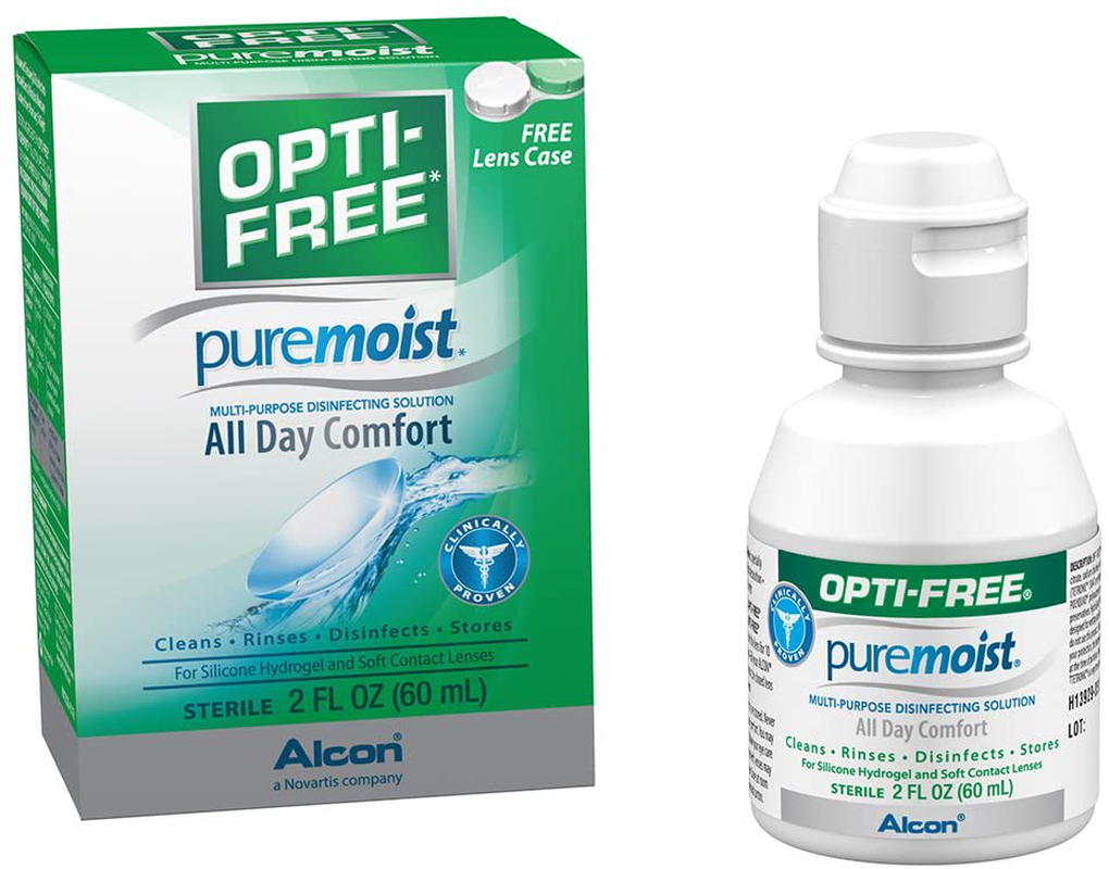 Opti-Free Puremoist Multi-Purpose Disinfecting Solution with Lens Case, (Packaging may vary), 2 Fl Oz (Pack of 1)