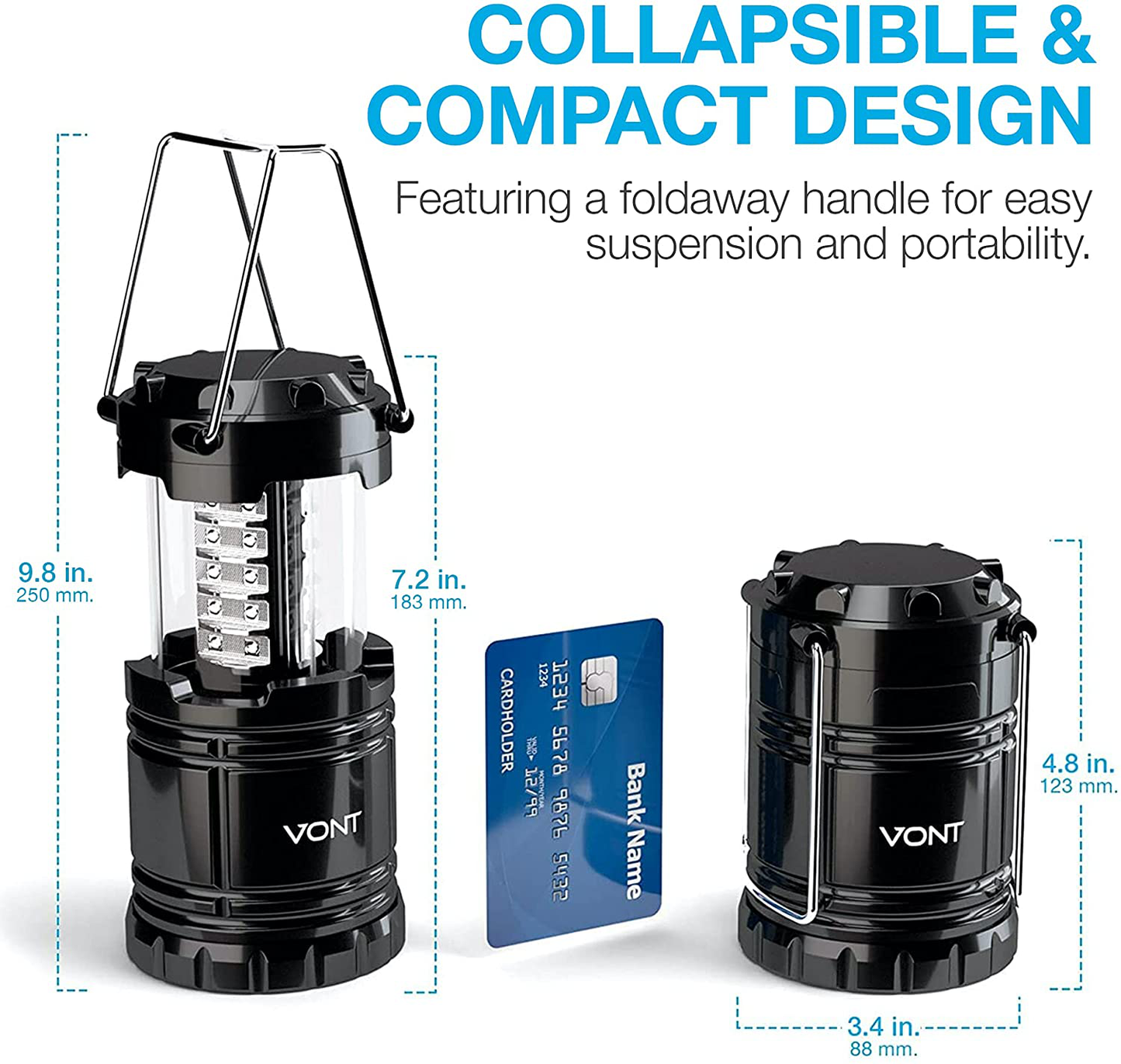 Vont 2 Pack LED Camping Lantern, Super Bright Portable Survival Lanterns, Must Have During Hurricane, Emergency, Storms, Outages, Original Collapsible Camping Lights/Lamp (Batteries Included)