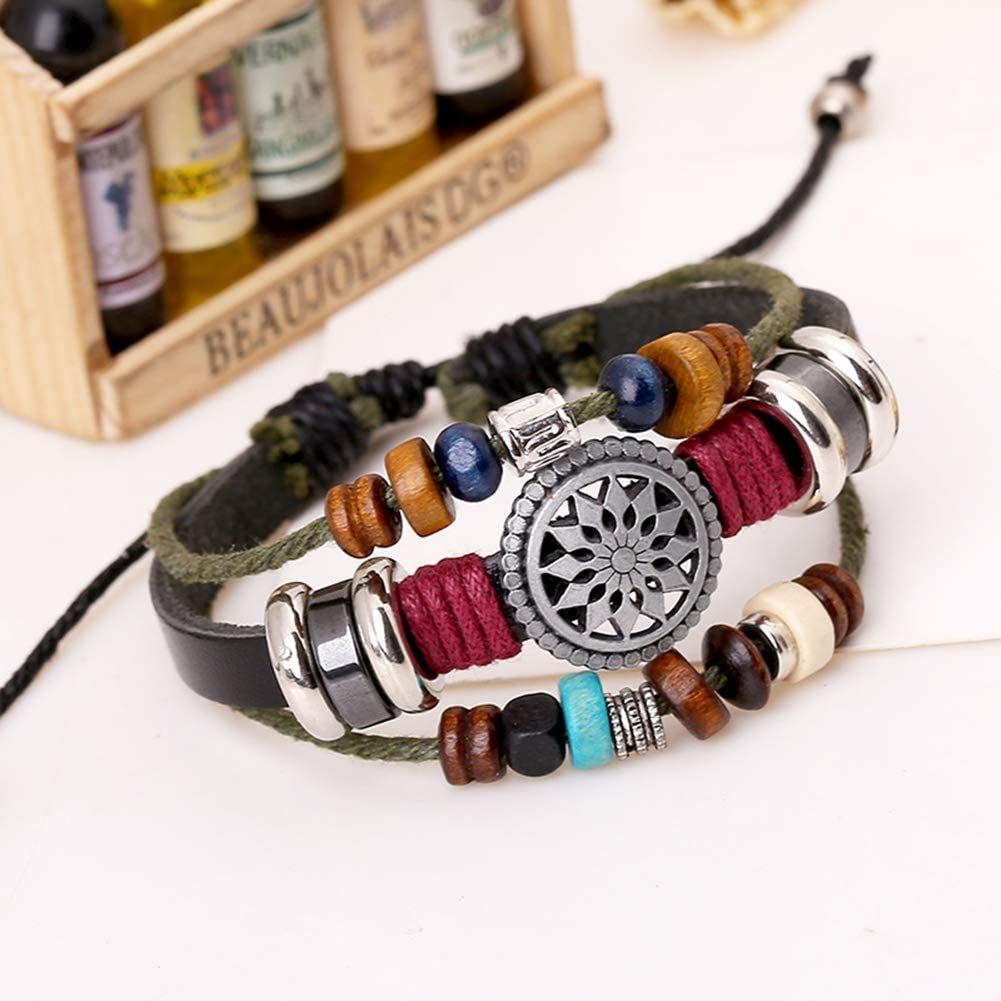 Trenro Women Lady Bohemia Wind Beaded Multilayer Hand Woven Bracelet Jewelry