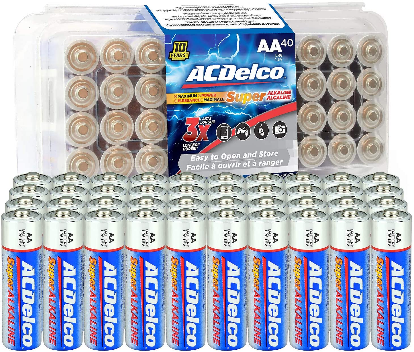 Acdelco AA Batteries, Maximum Power Super Alkaline Battery, 10-Year Shelf Life, Recloseable Packaging, Blue
