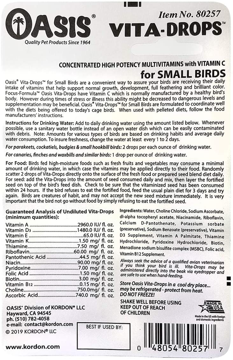 Oasis Vita-Drops Small Bird Multi-Vitamins