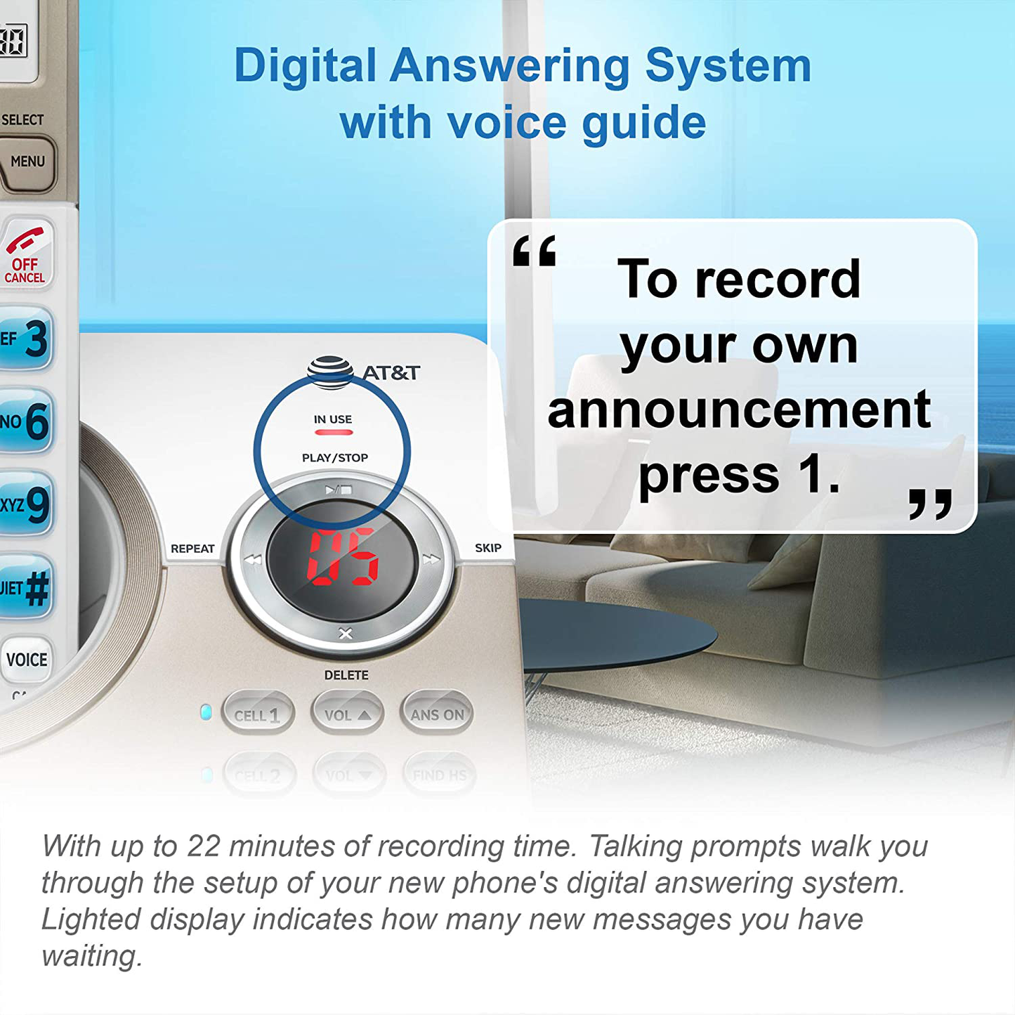 AT&T DL72219 DECT 6.0 Cordless Phone for Home with Connect to Cell, Call Blocking, 1.8" Backlit Screen, Big Buttons, intercom, and Unsurpassed Range Set