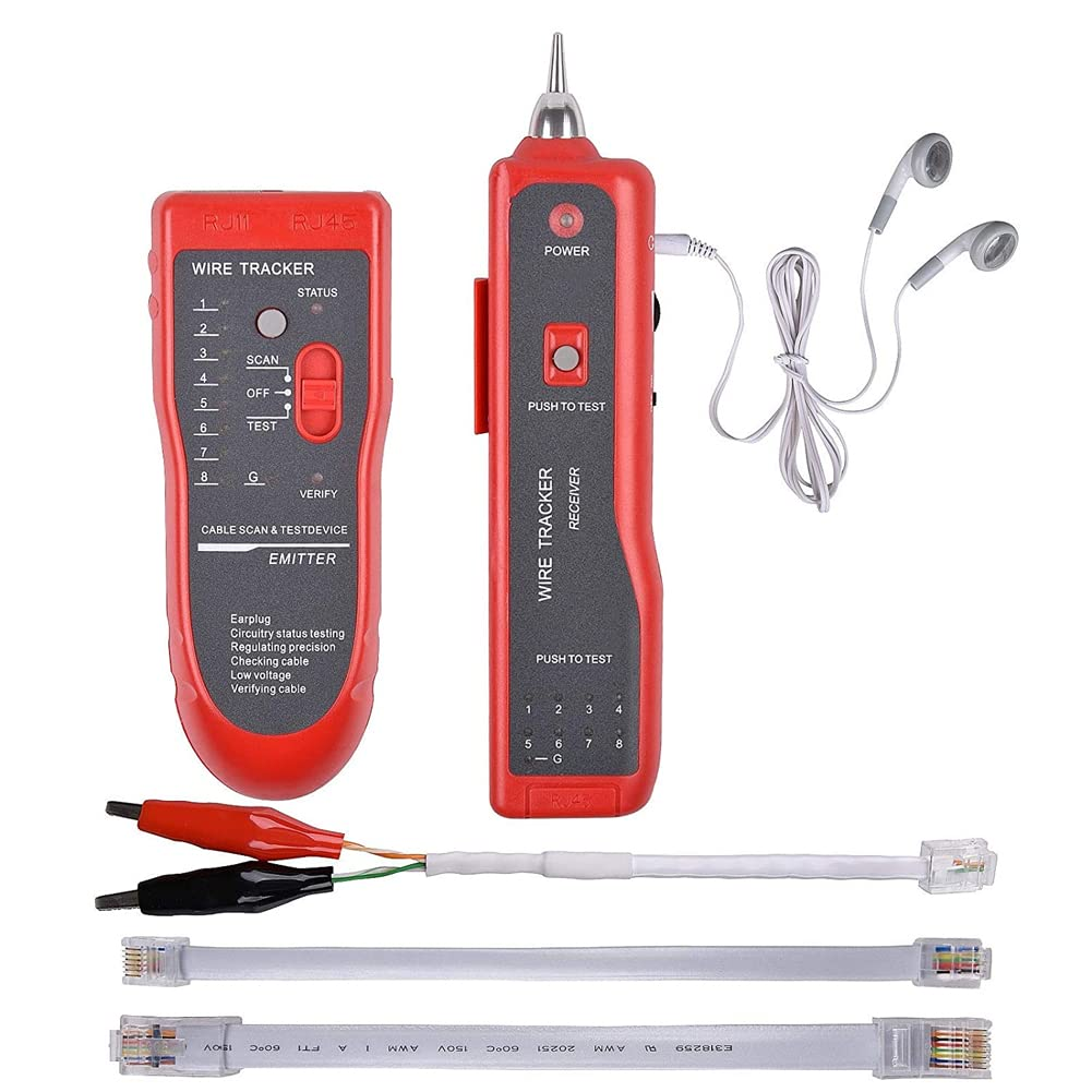 Network Cable Tester, RJ45 RJ11 Multi-Function Wire Tracer and Circuit Tester with Earphone for Cable Collation, Network & Telephone Line Test, Yellow