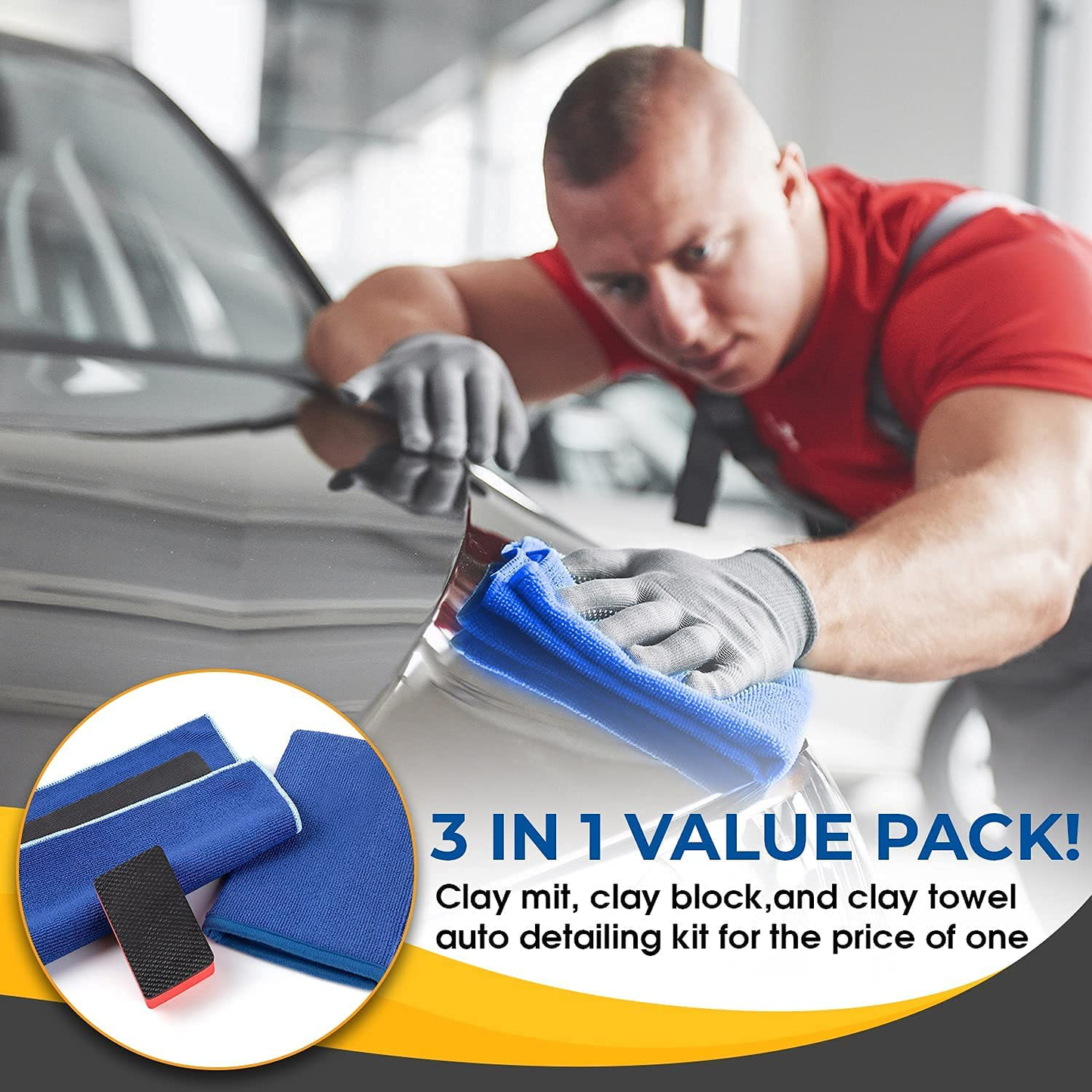 Fine Grade Microfiber Clay Bar Towel Mitt and Eraser Set Automotive Detailing Clay Towel Kit Alternative for Car Detailing and Car Wash, Great Gift for him