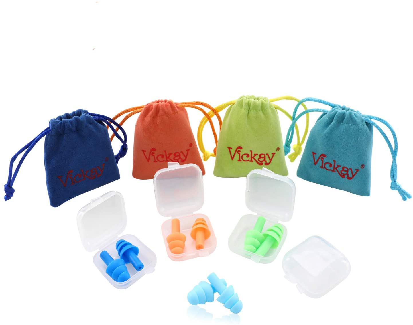 Reusable Silicone Ear Plugs for Swimming, Vickay 2 Pairs Ultra Soft Noise Reduction Earplugs 32Db NRR Hearing Protection for Sleeping, Snoring, Shooting with 2 Storage Cases+2 Travel Pouches