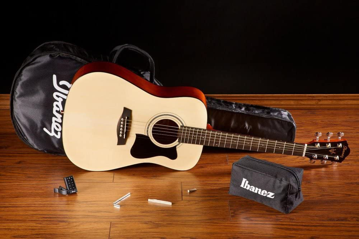 Ibanez 6 String Acoustic Guitar Pack, Right Handed, Natural Gloss (IJV30)