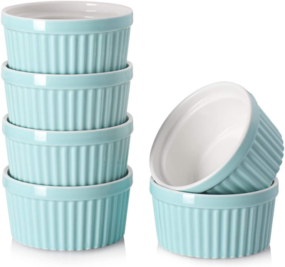DOWAN 8 oz Ramekins - Ramekins for Creme Brulee Porcelain Ramekins Oven Safe, Classic Style Ramekins for Baking Souffle Ramekins Bowls, Set of 6, Blue