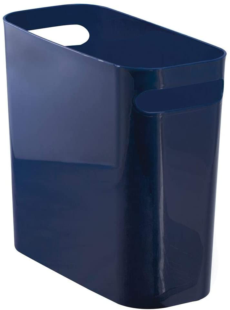 mDesign Slim Plastic Rectangular Small Trash Can Wastebasket, Garbage Container Bin with Handles for Bathroom, Kitchen, Home Office, Dorm, Kids Room - 10" High, Shatter-Resistant - Black