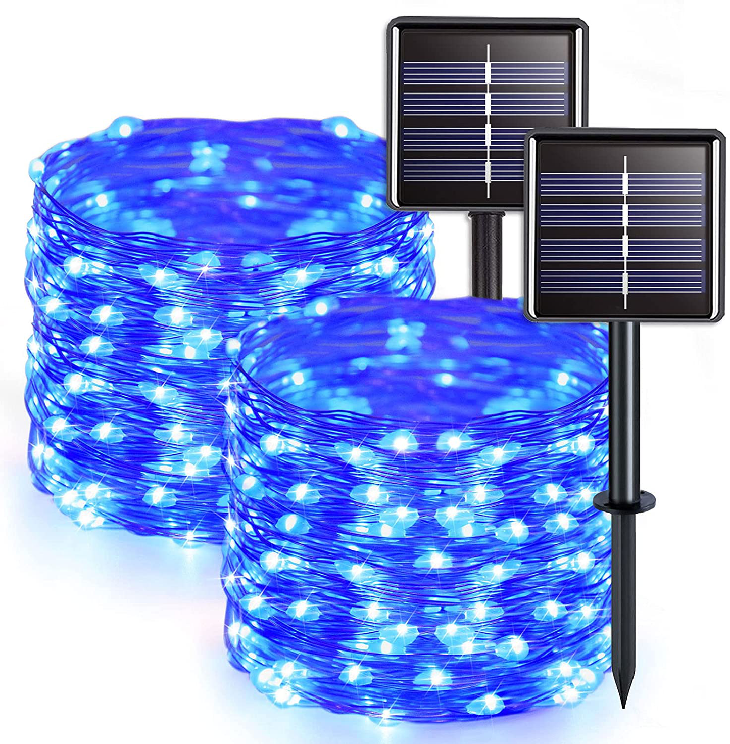 JMEXSUSS Solar Fairy Lights Outdoor Waterproof, 2 Pack Each 33ft 100 LED Solar String Lights, Blue Copper Wire Lights 8 Modes for Patio Garden Party Yard Tree Holiday Wedding Christmas Decoration