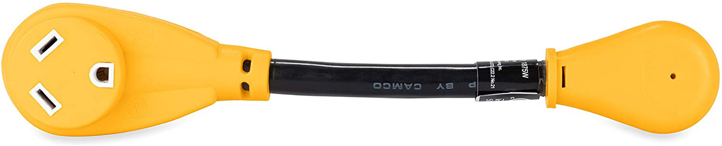 Camco (55165) Heavy Duty RV Dogbone Electrical Adapter with Innovative 180 Degree Bend Design and Easy PowerGrip Handle