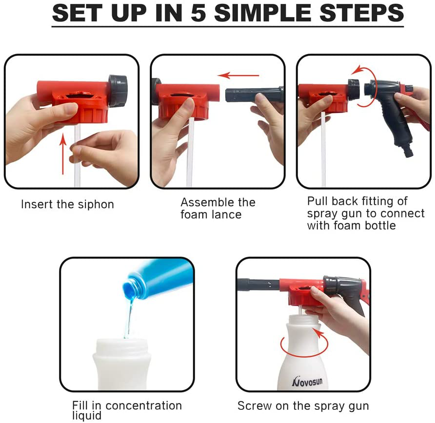 Car Wash Foam Gun, Adjustable Hose Wash Sprayer with Adjustment Ratio Dial Foam Blaster Fit - Foam Cannon Attaches to Any Garden Hose (with Wash Kit)