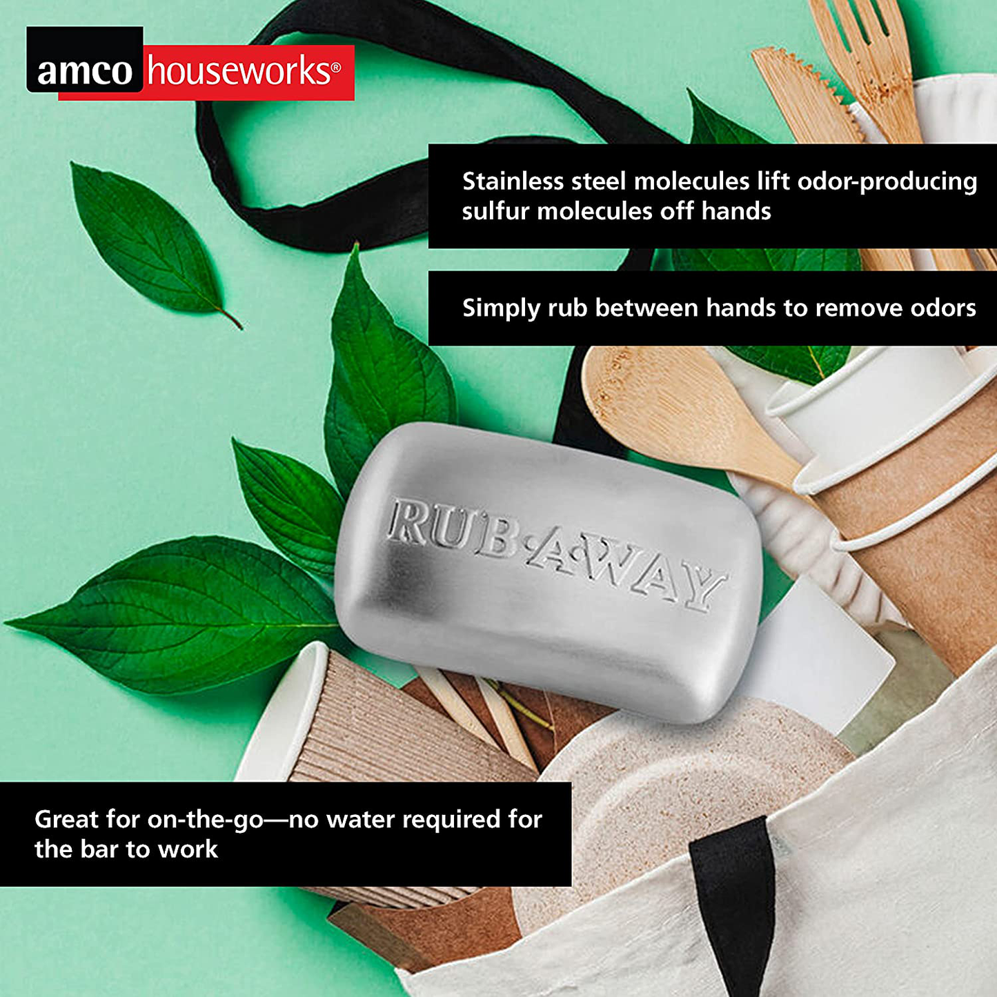 Amco 8402 Rub-A-Way Bar Stainless Steel Odor Absorber, Single, Silver