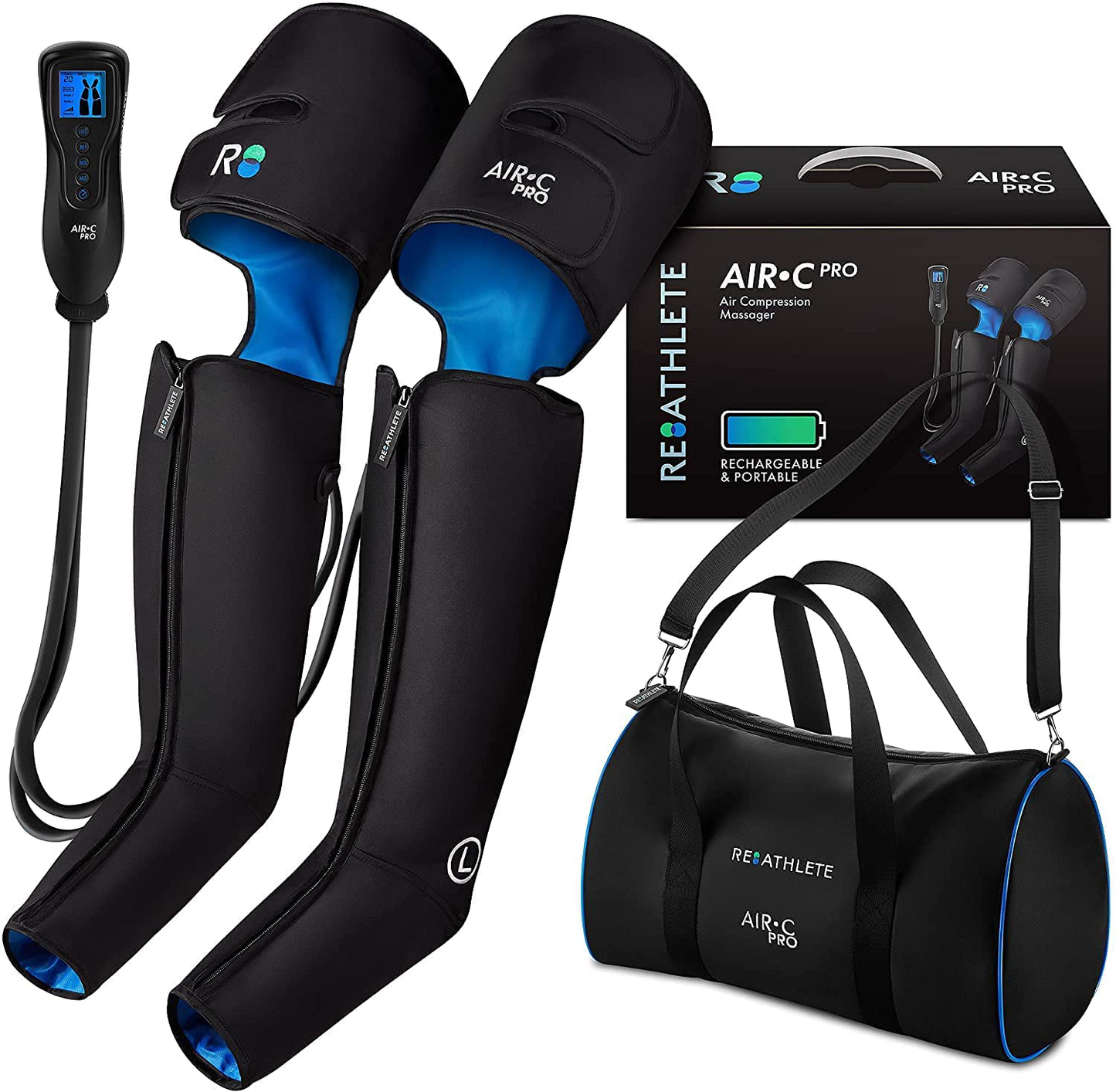 Reathlete Leg Massager | Rechargeable & Portable Sequential Compression Device with Digital Controller & Bag | New Sleeve Design SCD Machine for Legs | Muscle Pain Relief Thigh, Calf & Feet Massager…