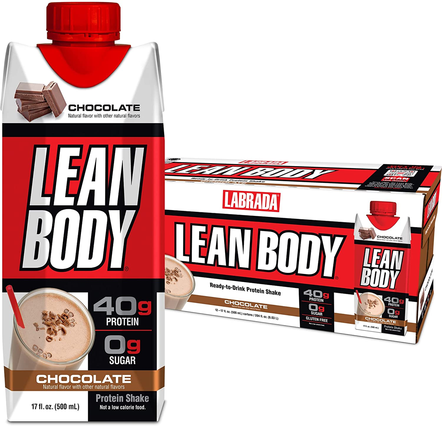Lean Body Ready-To-Drink Cookies and Cream Protein Shake, 40G Protein, Whey Blend , 0 Sugar, Gluten Free, 22 Vitamins & Minerals, (Recyclable Carton & Lid - Pack of 12) LABRADA , 17 Fl Oz (Pack of 12)