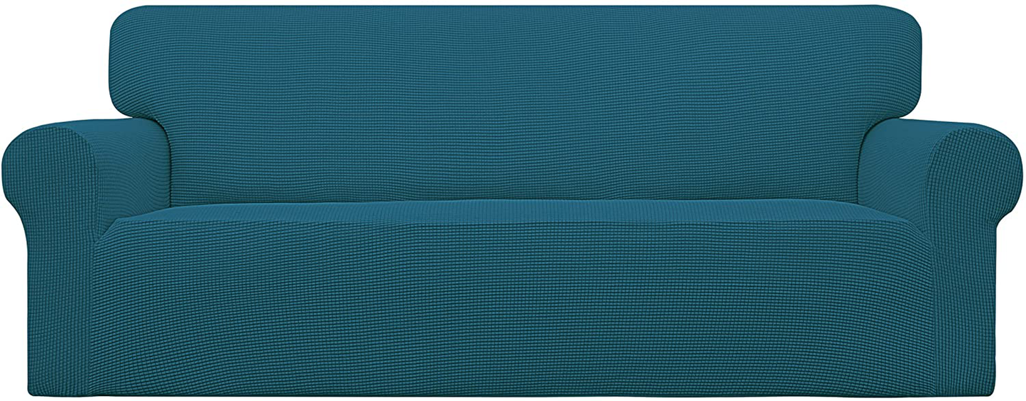 Easy-Going Stretch Sofa Slipcover 1-Piece Couch Sofa Cover Furniture Protector Soft with Elastic Bottom for Kids, Spandex Jacquard Fabric Small Checks(Sofa,Peacock Blue)