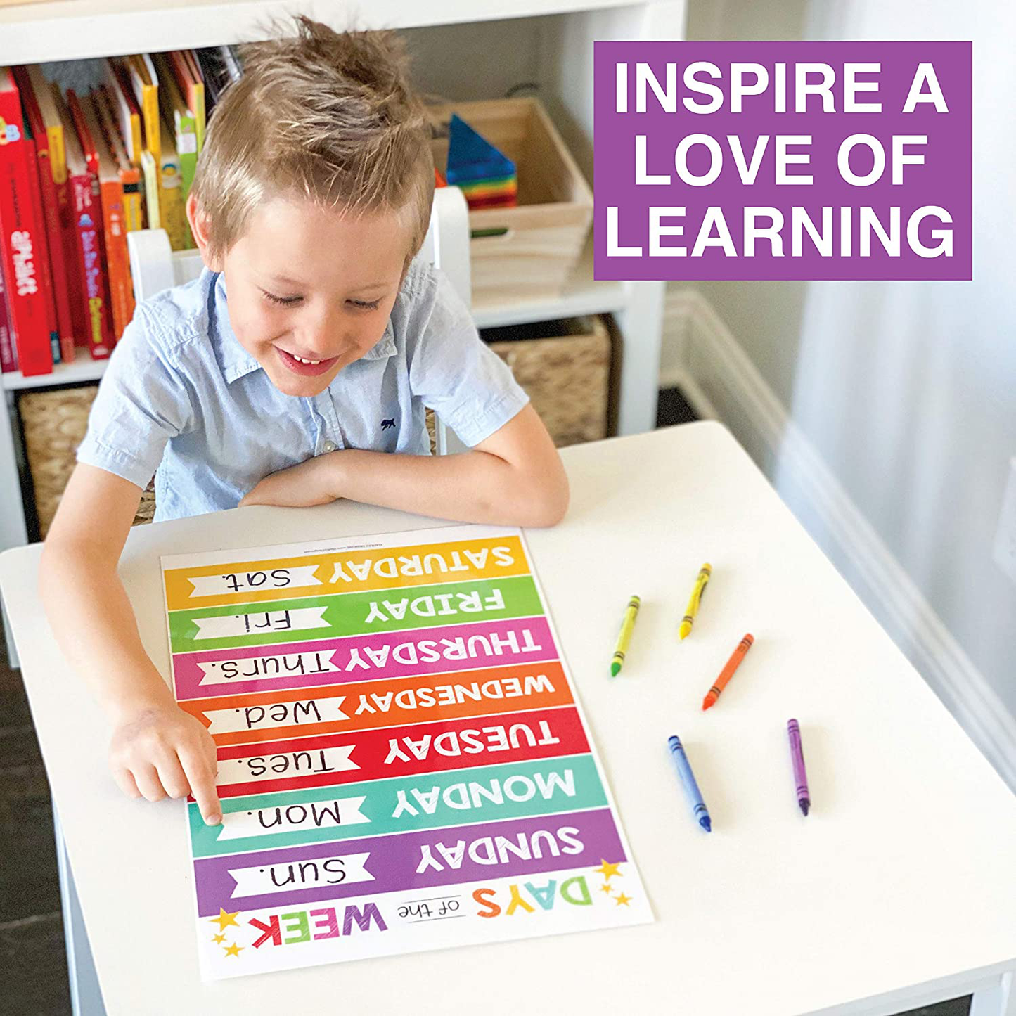 4 Alphabet, Months of the Year, Weather, Days of The Week Calendar For Kids, ABC Posters For Toddlers Wall Decor Art, Charts for Kindergarten Classroom PreK or Homeschool, Educational Laminated 11x17"